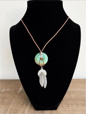 Native America SISK Turquoise Pendant Feather Necklace